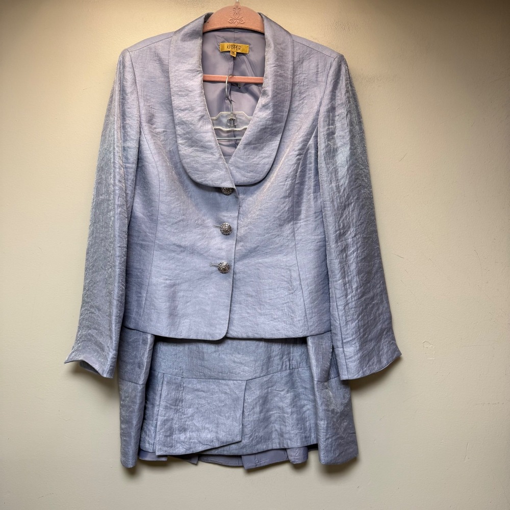 Kasper Skirt Suit Women 14 Lavender Excellent Shawl Collar Metallic Textured 2pc